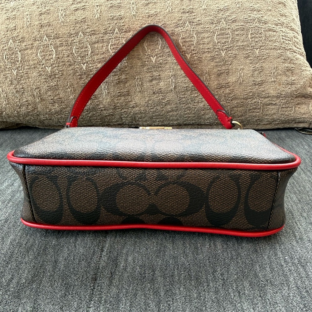 Coach Signature Brown and Red Two Way Wristlet/Handbag - Picture 7 of 14